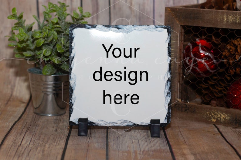 Download Photo Slate Mockup red bulbs Pine cones wood white slate ...
