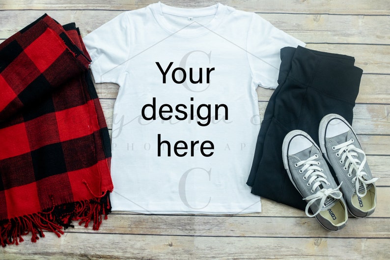 Download White Shirt Mockup Black pants and scarf Simple Farmhouse ...