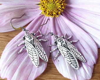 Moth Fly Cicada Earrings Drop Pendant Dangle Goblincore Silver Tone Gold Tone