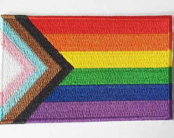 Progress Pride Embroidered Patch Flag Rainbow LGBTQ Iron On Sew On