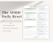 ADHD Daily Reset Worksheet, Neurodivergent Self Care PDF