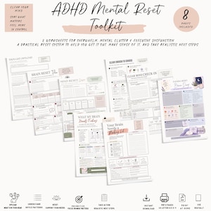 ADHD Brain Dump Worksheets | Mental Overwhelm & Executive Dysfunction Reset | 8-Page Printable Toolkit