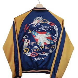 1980 Sukajan Toyo Enterprise Buzz Rickson&#39;s Memorial SF ld Texas Sukajan Tigers Fuji mountain reversible satin bomber Japan Size Medium