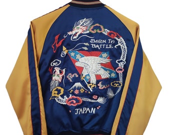 1980 Sukajan Toyo Enterprise Buzz Rickson's Memorial SF ld Texas Sukajan Tigers Fuji mountain reversible satin bomber Japan Size Medium