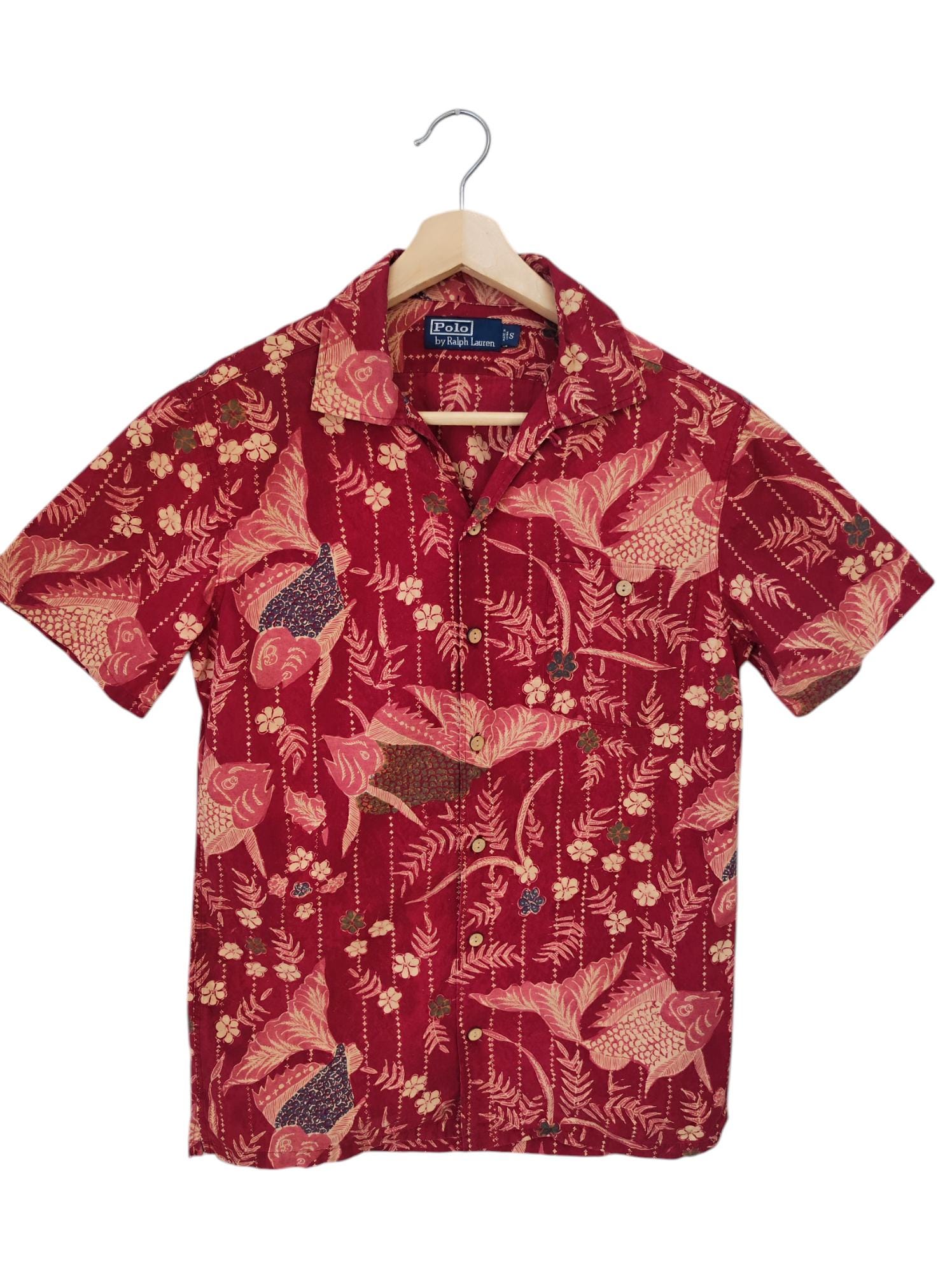 Vintage 90s Polo Ralph Lauren Open Collar Japanese Hawaiian Fish 
