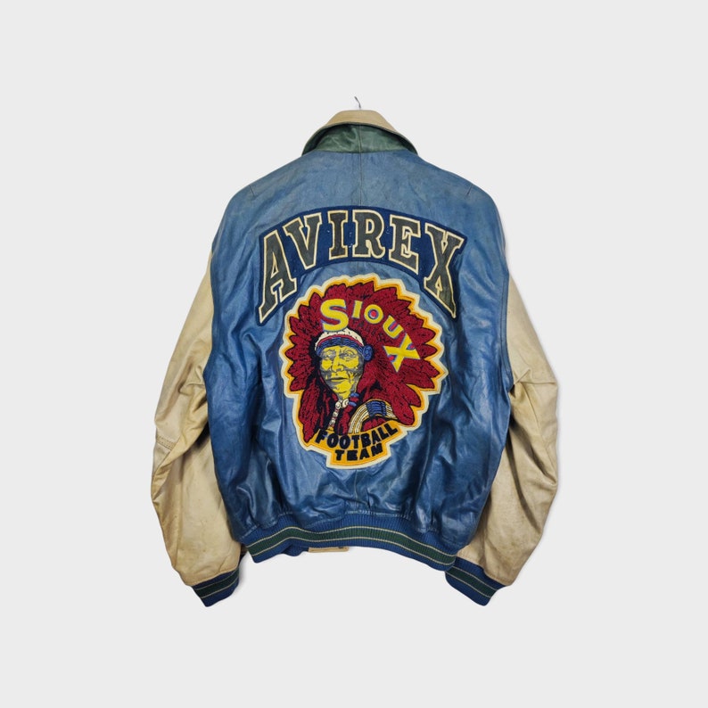 Vintage Avirex Varsity Sioux Falls NFL Läderjacka NFL Avirex Fotboll NFL Tillverkad i USA bild 1