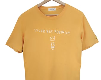 Vintage Jean MICHEL BASQUIAT Art Works T Shirt Medium 90s Jmb Basquiat Sugar Ray Robinson Pop Art Artwork Andy Warhol 80's yellow size Med