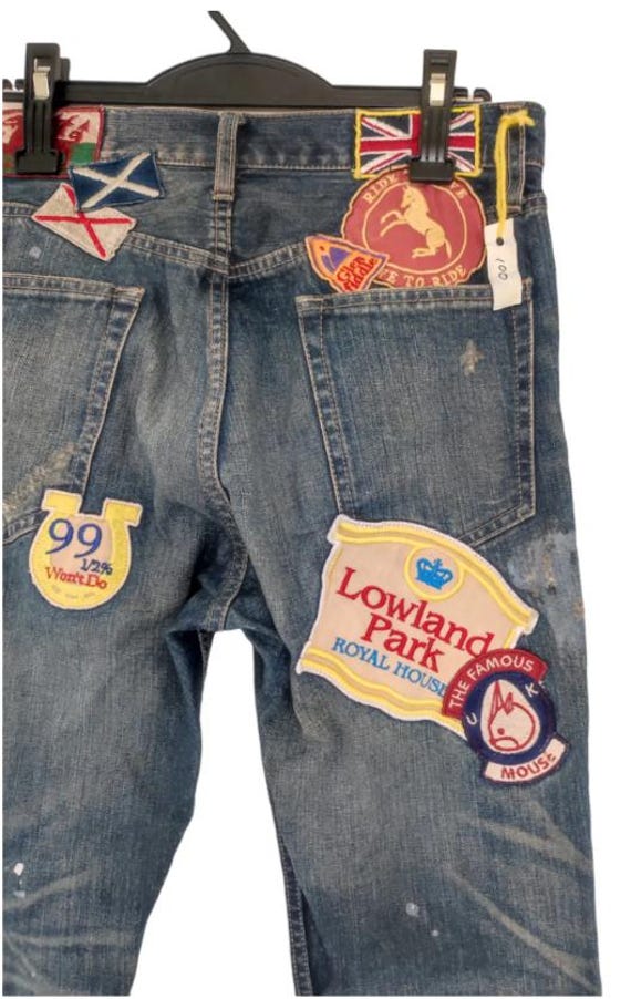 Vintage 1990 Vintage PPFM Denim Japan Patches ppfm Honeycomb Denim Jeans ppfm patchwork size 32 PPFM flare denim japanese style