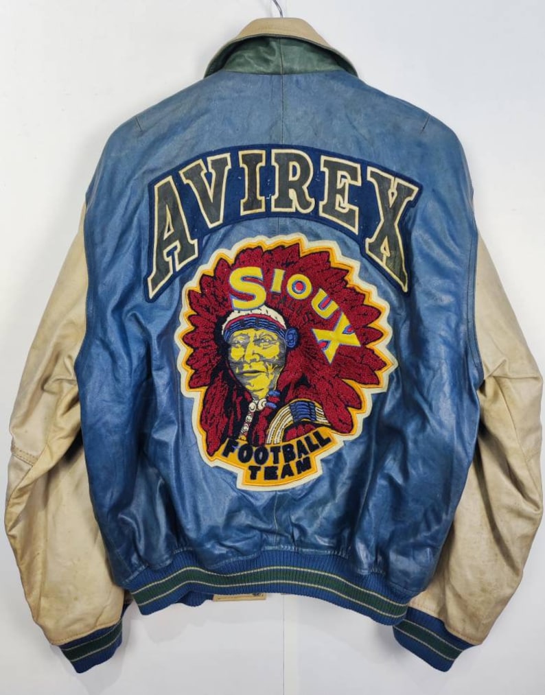 Vintage Avirex Varsity Sioux Falls NFL Läderjacka NFL Avirex Fotboll NFL Tillverkad i USA bild 2