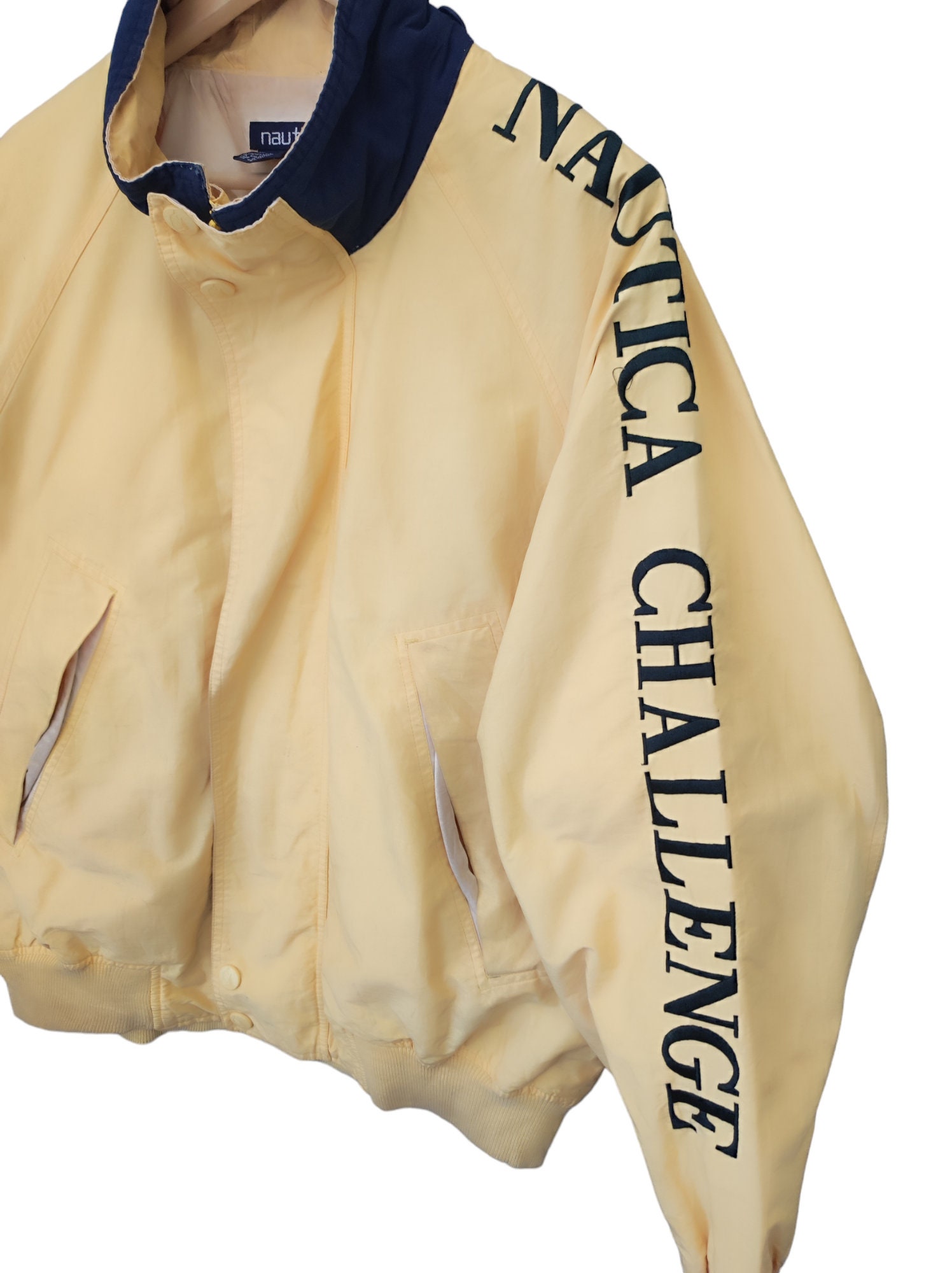 Vintage 90's Nautica Men's Yellow Hidden Hooded Jacket