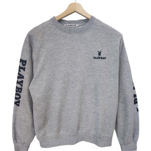 Vintage Playboy Bunny Playboy Sweatshirts Crewneck Playboy USA Vintage 90s Silver black Playboy sportswear Crew Neck Spell out Jumper Large