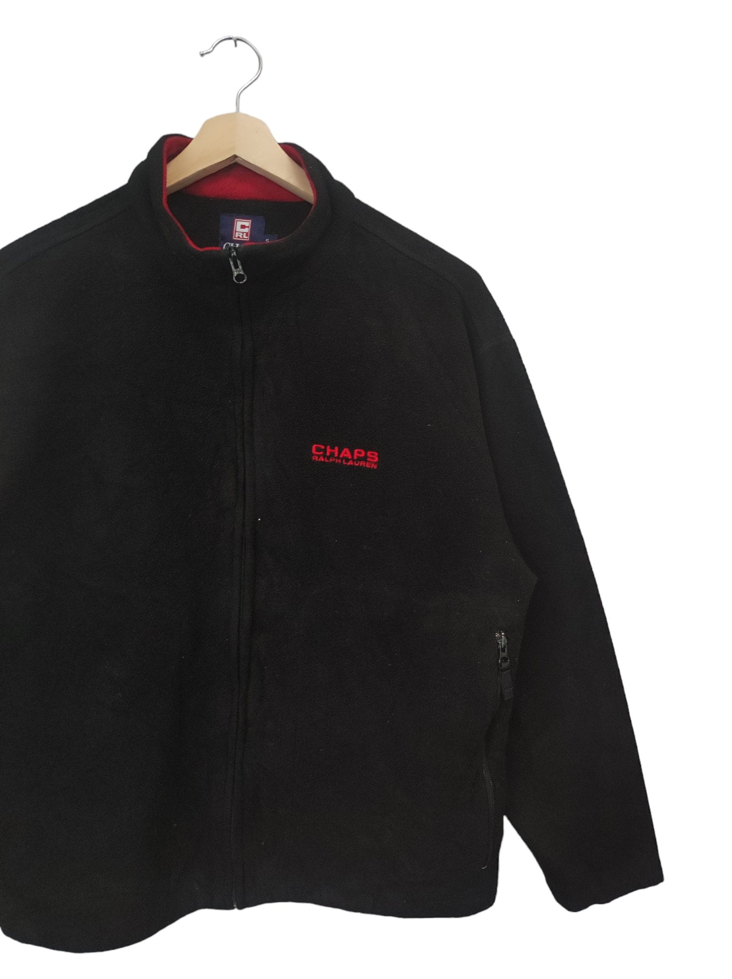 Vintage 90s CHAPS Ralph Lauren Fleece Black Red Full Zip Jacket