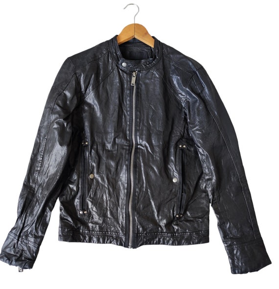 Vintage Diesel Sheep Leather Jacket Blue Lining Diesel Riders