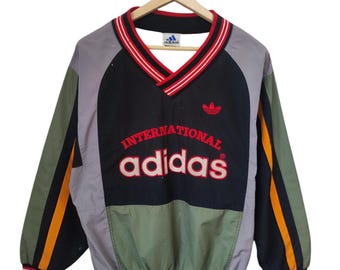 Vintage 80-tals ADIDAS tröja i nylon med rund hals, Adidas trefoil, Adidas International Gear, Adidas Equipment, Adidas sportkläder, storlek Large
