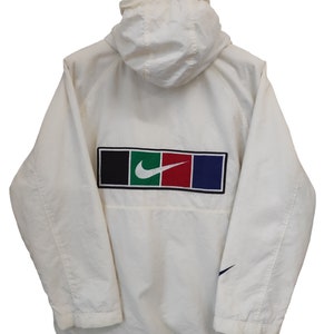 Vintage 80&#39;s NIKE Challenge Court Casual Tennis Tribute Zipper White fleece inner Jacket Nike Sportswear Andrea Agassi Tennis parka Jacket L