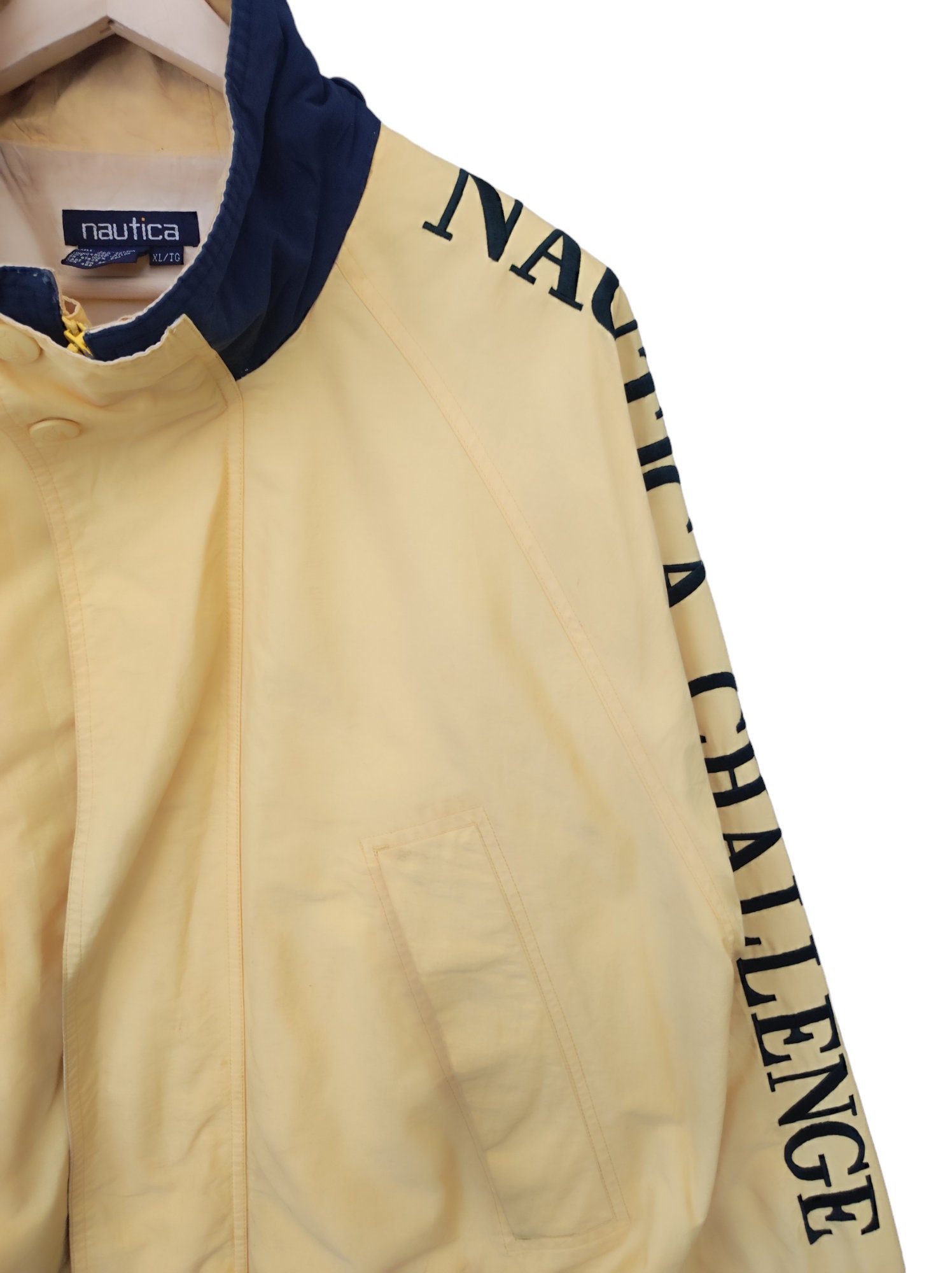 Vintage 90's Nautica Men's Yellow Hidden Hooded Jacket