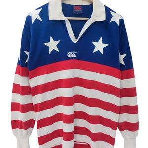 Vintage 90s Canterbury jersey Rugby Retro Polo Rugby Long Sleeves Canterbury USA flag motive Rugby New Zealand Australia Shirt size Large