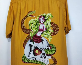 Vintage Hysteric Glamour Hysteric Japan Skulls Snake Rayon Hawaiian Shirts Rare