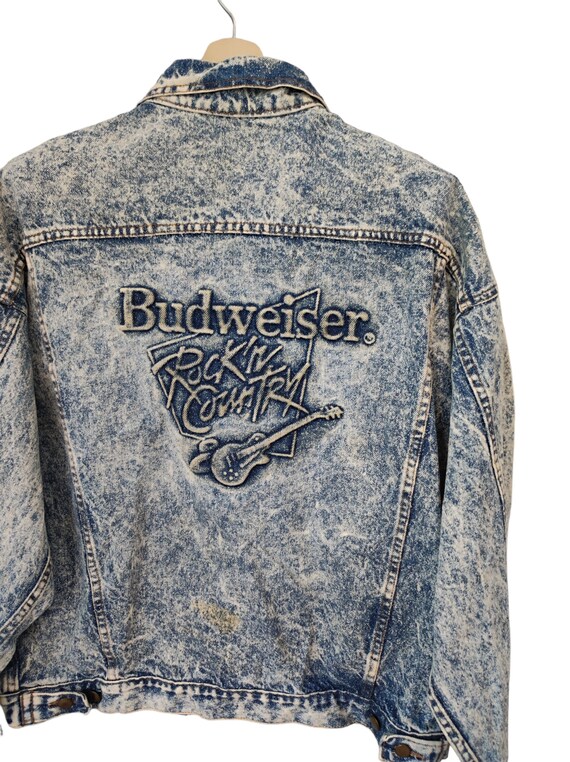 Vintage Budweiser Jeans Jacket Budweiser Jacket Budweiser Rocking Rock s Country Trucker Jean Jacket Acid Wash Embossesed Made in USA Large Etsy