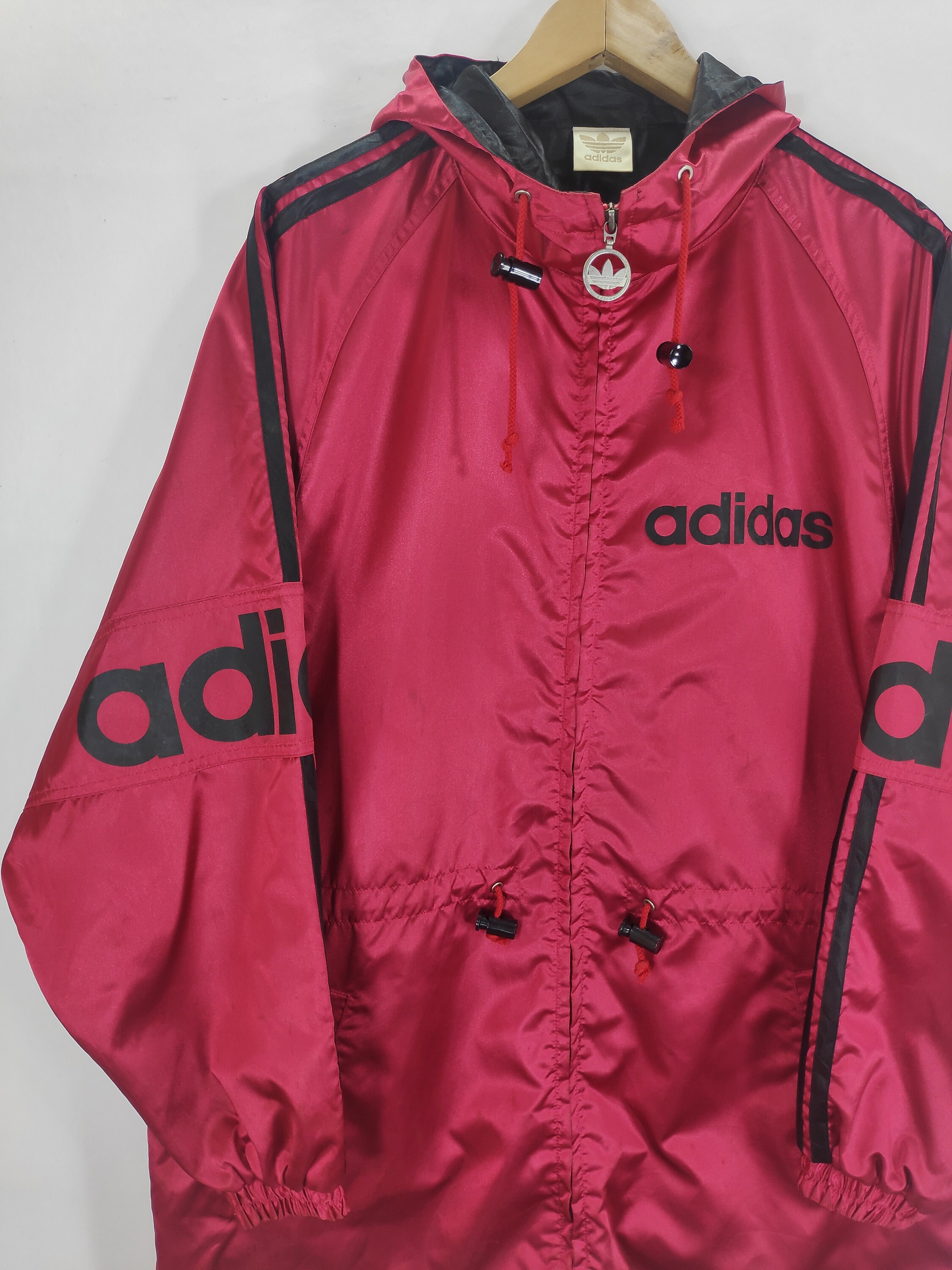 Vintage 90s ADIDAS Trefoil Adidas Long Jacket Hooded Hip Hop