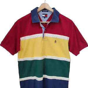 Vintage 1990 Tommy Hilfiger Tommy Colour block Stripes Polo Shirts casual Hilfiger go casual relaxing shirt 90s Tommy Large retro polo style