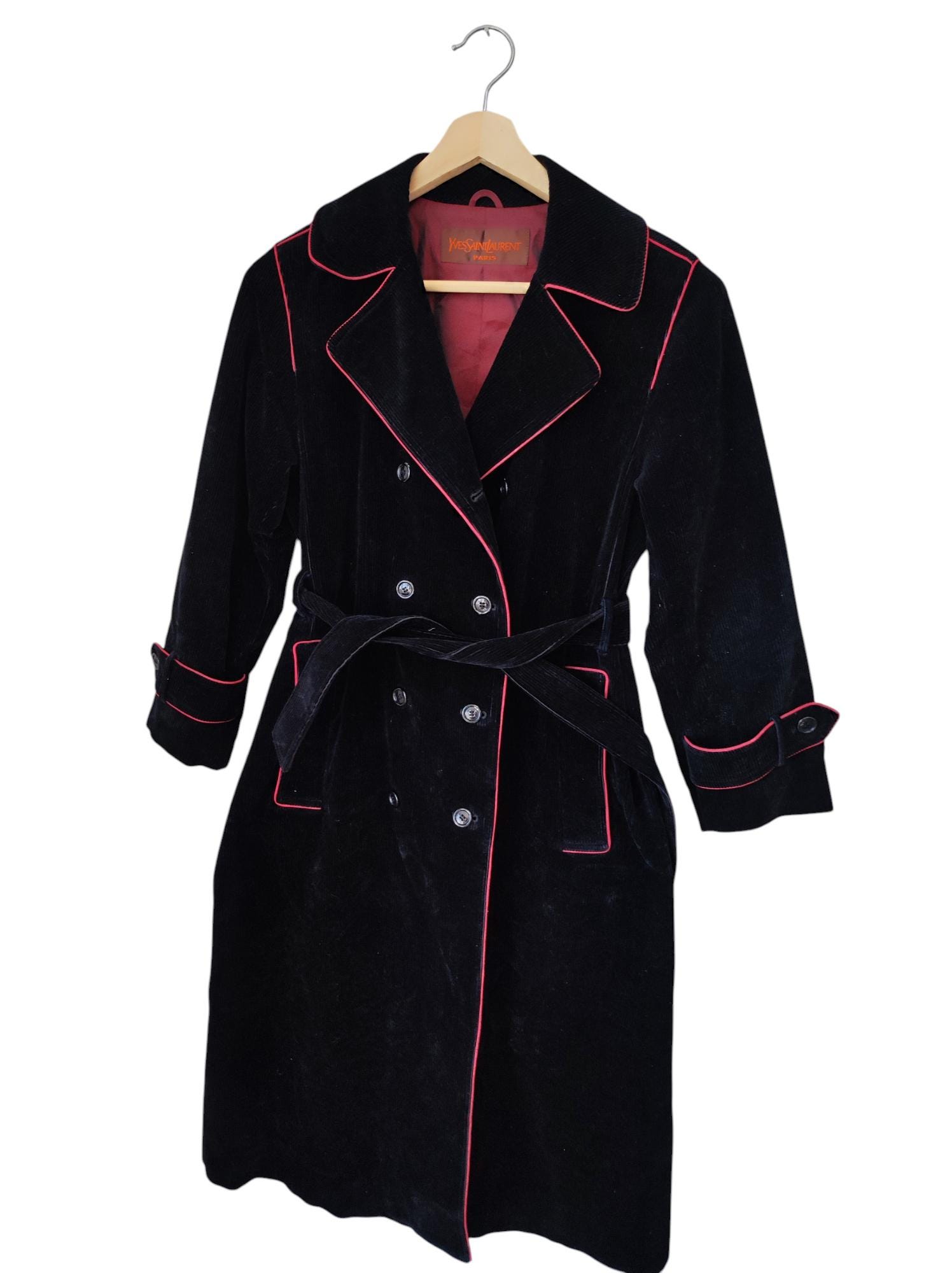 Vintage 90s Yves Saint Lauren Trench Coats, Outerwear Black Red