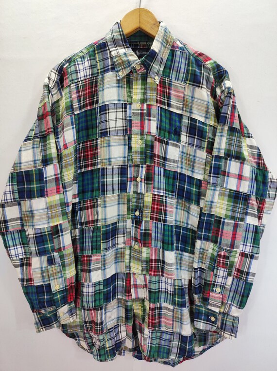 森 90s Ralph Lauren Shirt WORKSHIRT Vintage 90s Polo Ralph Lauren Button Down Patch Work Shirt Denime