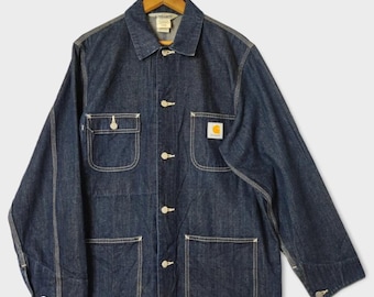Vintage 80s Carhartt Denim Jeans Workwear Jacket Large 1990's