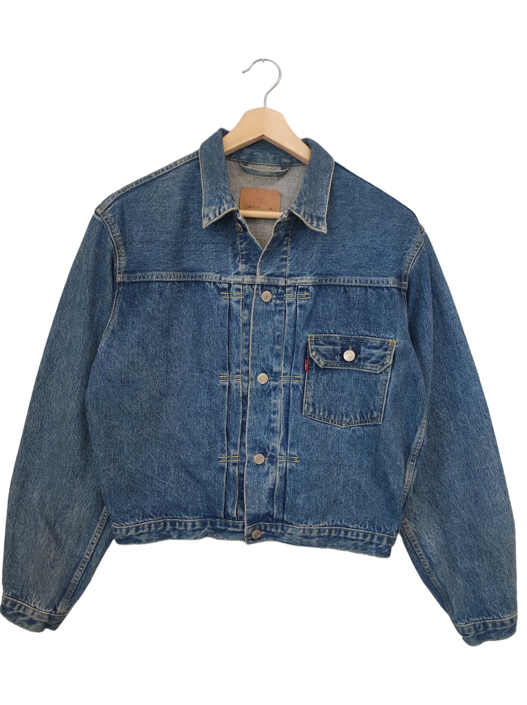 VinTaGe 1990's LEVI LEATHER COLLAR BLACK DENIM TRUCKER