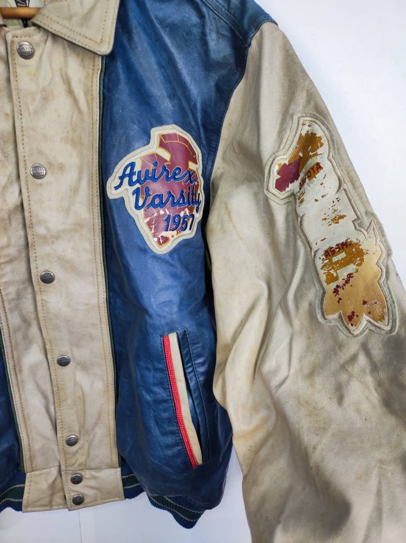 Vintage Avirex Varsity Sioux Falls NFL Läderjacka NFL Avirex Fotboll NFL Tillverkad i USA bild 7