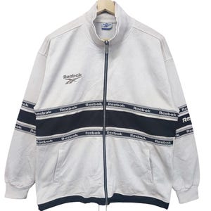 Vintage 90s Reebok UK Sportswear Big Logo Reebok Spell out Reebok Light Track Top Jacket Large USA Silver track top jacket warm up