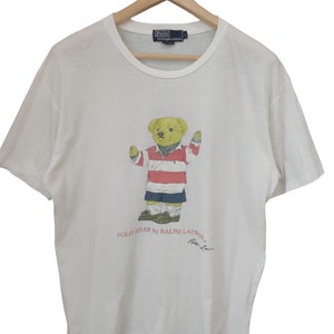 Vintage Polo Bear Polo Ralph Lauren Bear Polo Rugby Polo Street wear Sportswear Outdoor polo bear usa white sz L white t shirt bear