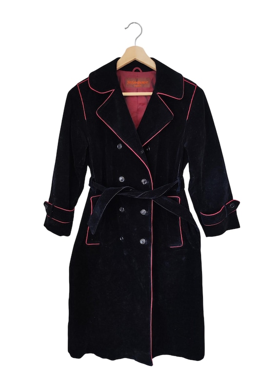 Vintage 90s Yves Saint Lauren Trench Coats, Outerwear Black Red