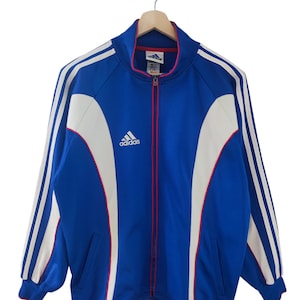 Vintage Adidas Training Jacket 1990s Football warm up jacket Sz Large Adidas Trefoil Retro Jacket France football soccer team sz adidas blue