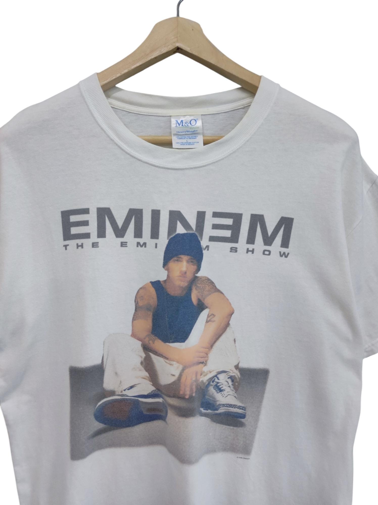 Eminem Tシャツ M&O Knits Lサイズ ホワイト 00s Vintage 00s EMINEM the Eminem Shows USA Europe Tour Rap Tees Hip