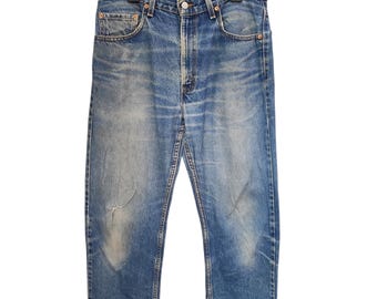 Levi's 505 vintage des années 90 Levis vêtements délavé à l'orange, taille 32 bleu denim rouillé des années 90 Levis coupe droite Denim Dirty Jeans Cobain