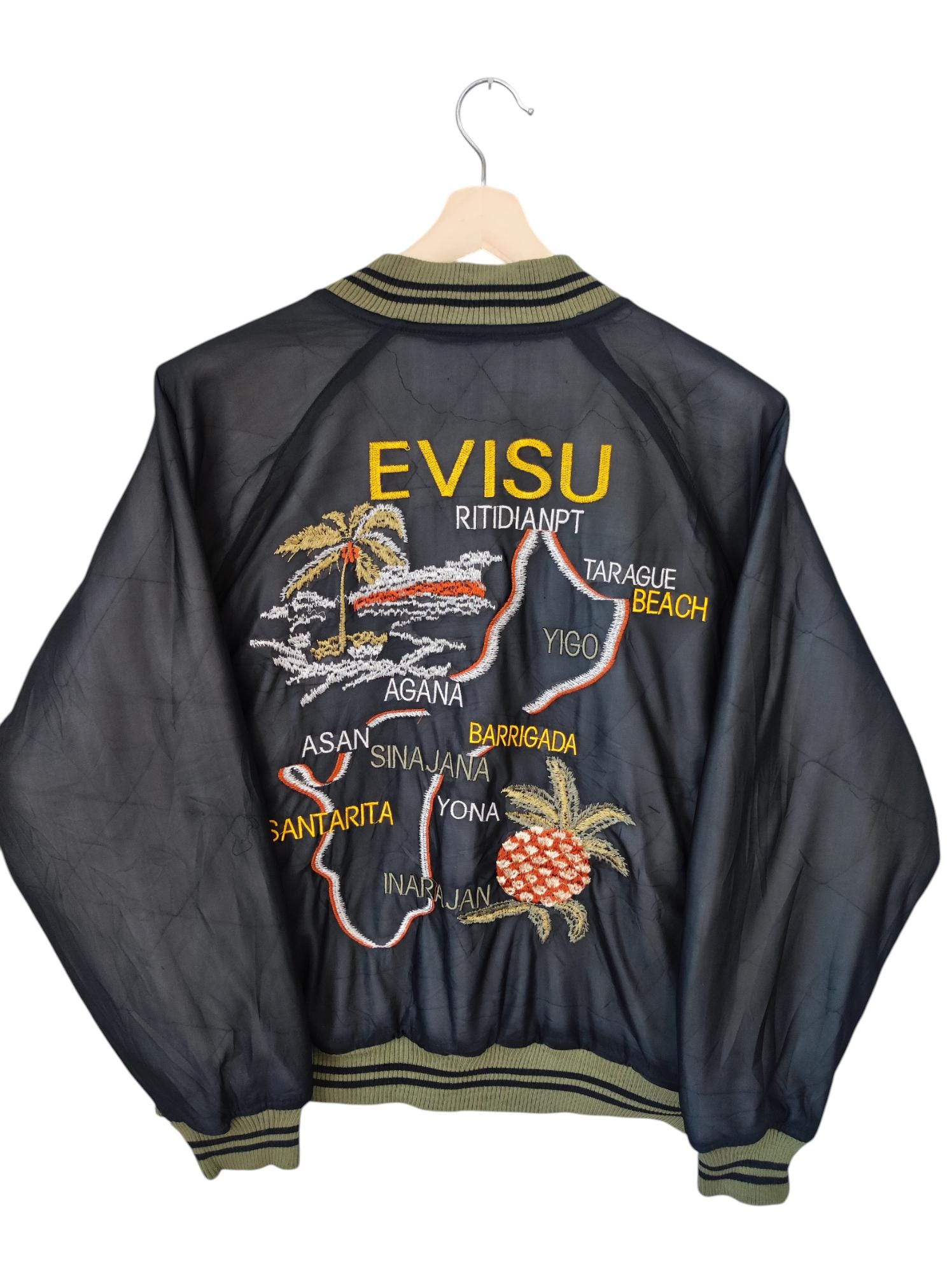 Vintage Souvenir Evisu Satin Jacket Sukajan Evisu Du Osaka USS