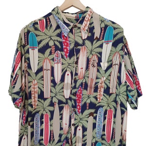 Vintage Reyn Spooner Hawaiian Traditional Shirt tropical coconut long board surfers aloha Hawaiian summer shirt 90s Reyn Spooner Rayon Large