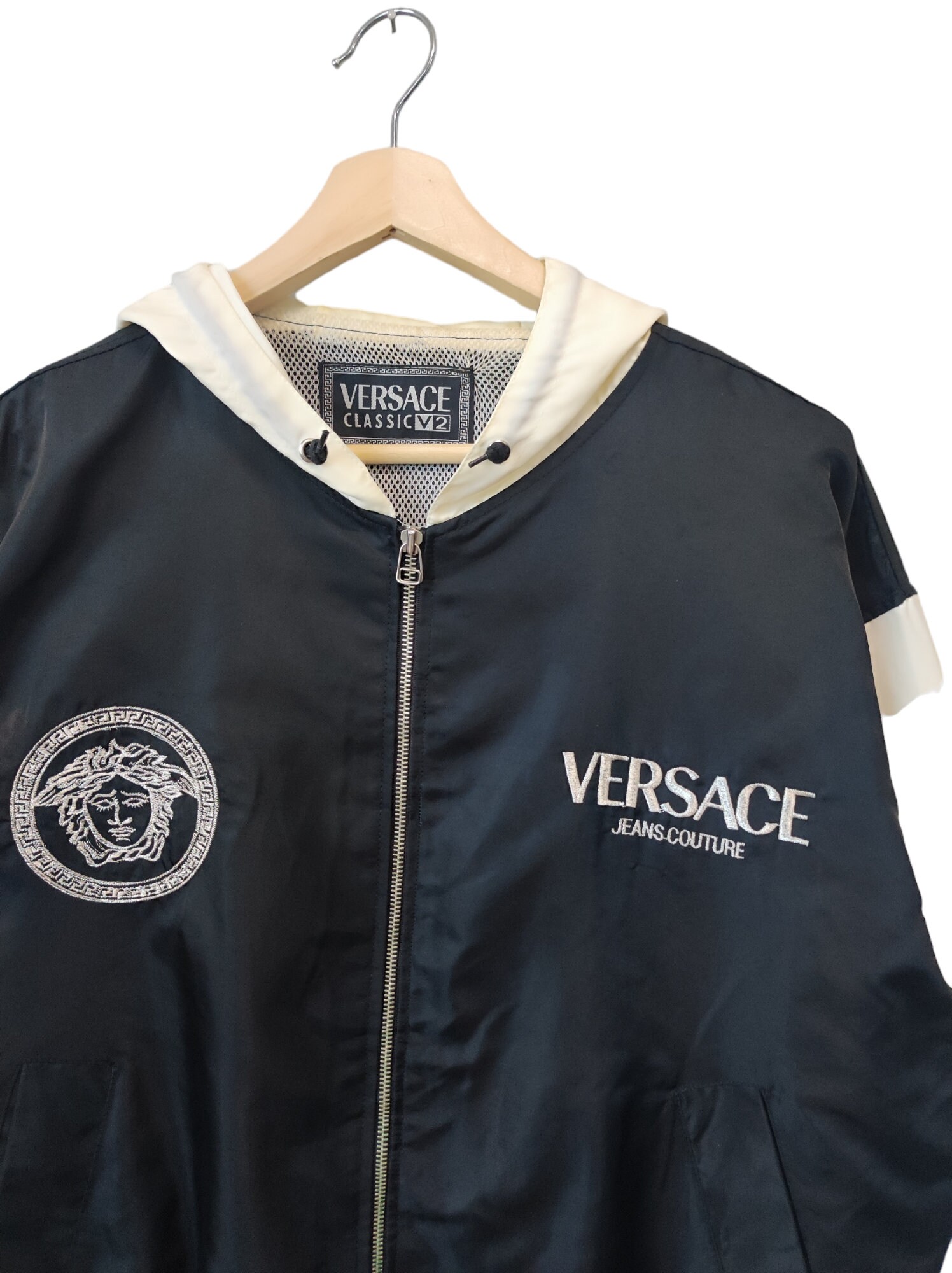 Vintage VERSACE CLASSIC Size XL Black & White Geometric Nylon Crew-Neck Pullover main image 0