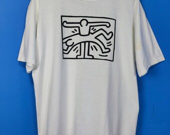 Keith Haring Pop ART vintage, el hombre invisible teletransportado, gráfico vintage de la escena pop art de Keith Haring, tamaño mediano.