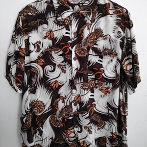 Vintage Authentic Japanese Hawaiian history book dragon whirlpool Collections Vintage Rare Aloha hawaii Waipahu summer beach % rayon size L