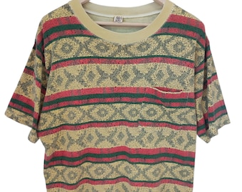 Rayas de ángulo y diablo de los 90 Navajo inspirado en Stussy Camisas de surf Stussy Camiseta de bolsillo Stussy Ropa de calle vintage Grande