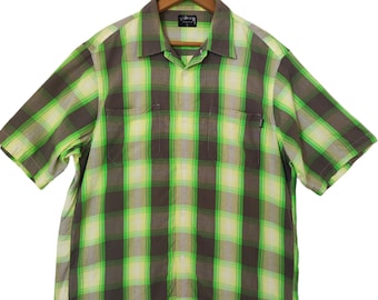 Ropa de calle vintage Stussy de los años 90 con doble bolsillo Stussy Japan a cuadros, fabricada en Japón Stussy Archieve Large