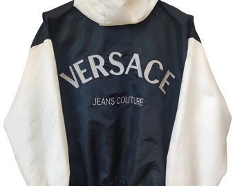 Vintage Versace Classic Versus V2 Nylon Hoodie Versace Jeans Couture Italy Large Luxury  Novelty High Fashion Versace Spell Out Jacket