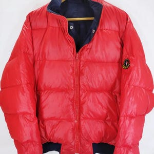 Vintage 90er Jahre Moncler Daunenjacke Moncler Kugelfisch Jacke Moncler Retro Wear Moncler Skit Sportbekleidung Winterjacke Mittlere rote Daunenjacke
