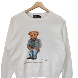 Vintage 90s Polo Bear Polo Ralph Lauren White Polo Bear Goes Casual office attire Polo Bear Streetwear jumper size Small Polo Ralph Lauren