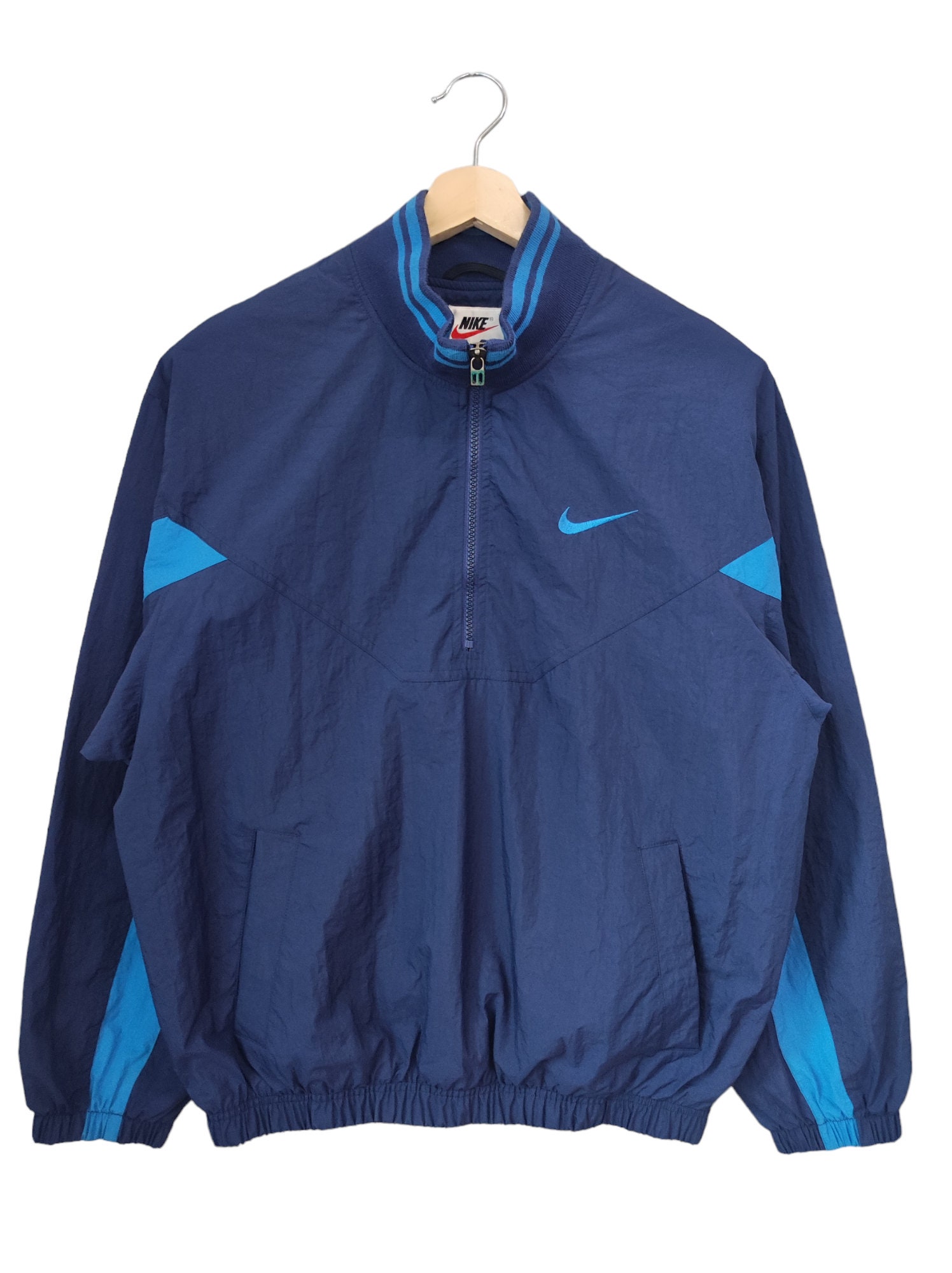 Vintage Nike Block Nike 90s Blue Jacket Nike Light jacket Nike sportswear 1 4 zipper Nike street wear jacket size Large