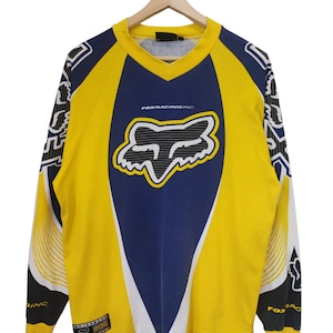 Vintage 90&#39;s Fox Racing Team Motocross Blue Long Sleeve Tshirt Large Fox Racing Motocross Overprinted Extreme Sports Dirt Bike Tshirt Size
