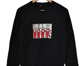Vintage Keith Haring Pop Shop haring Usa Keith Haring HELP vintage haring pop art scene graphic black LS size Medium