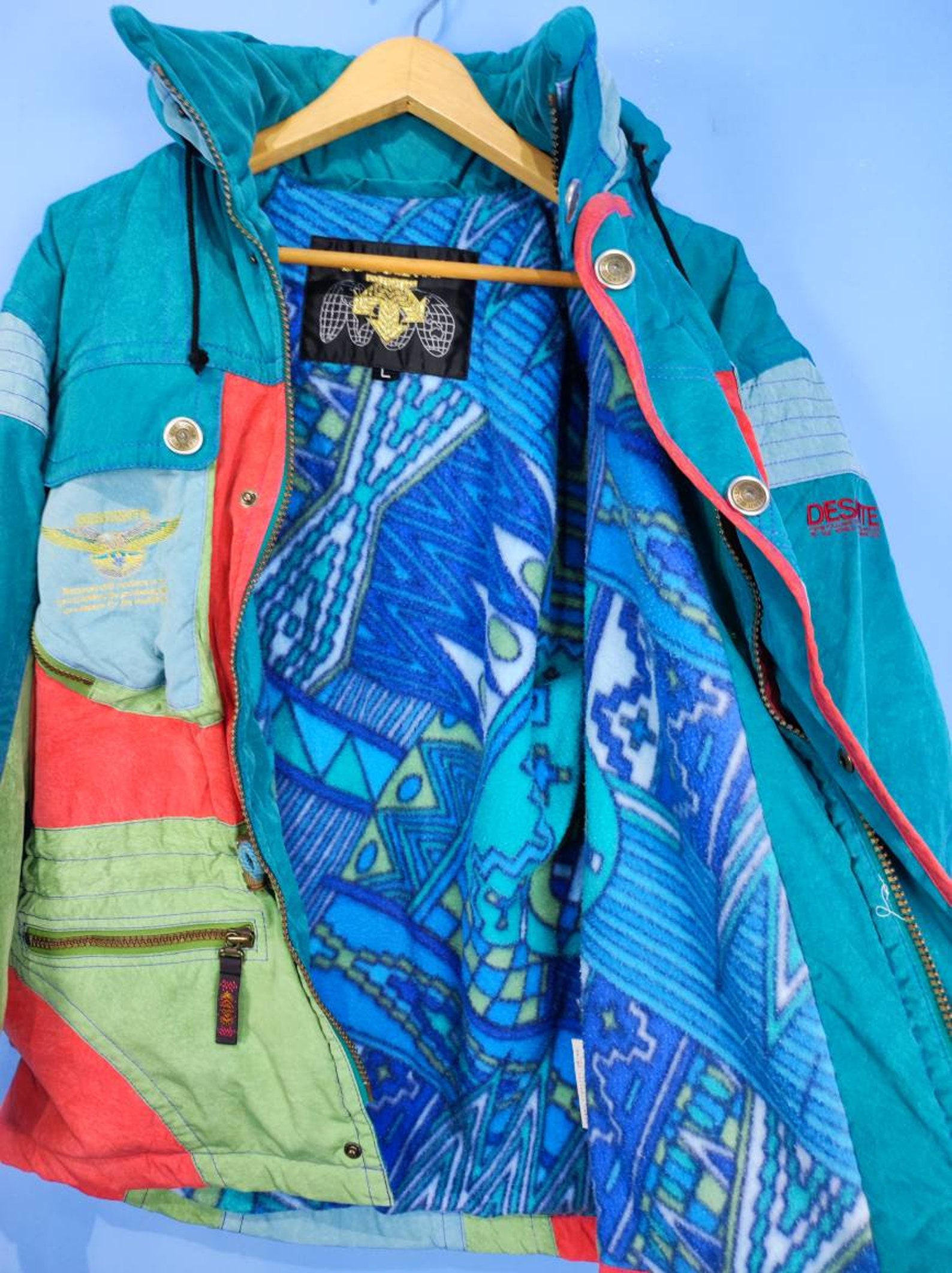 Vintage 90s Blue Red Descente Embroidered Dream Catcher Ski Jacket L